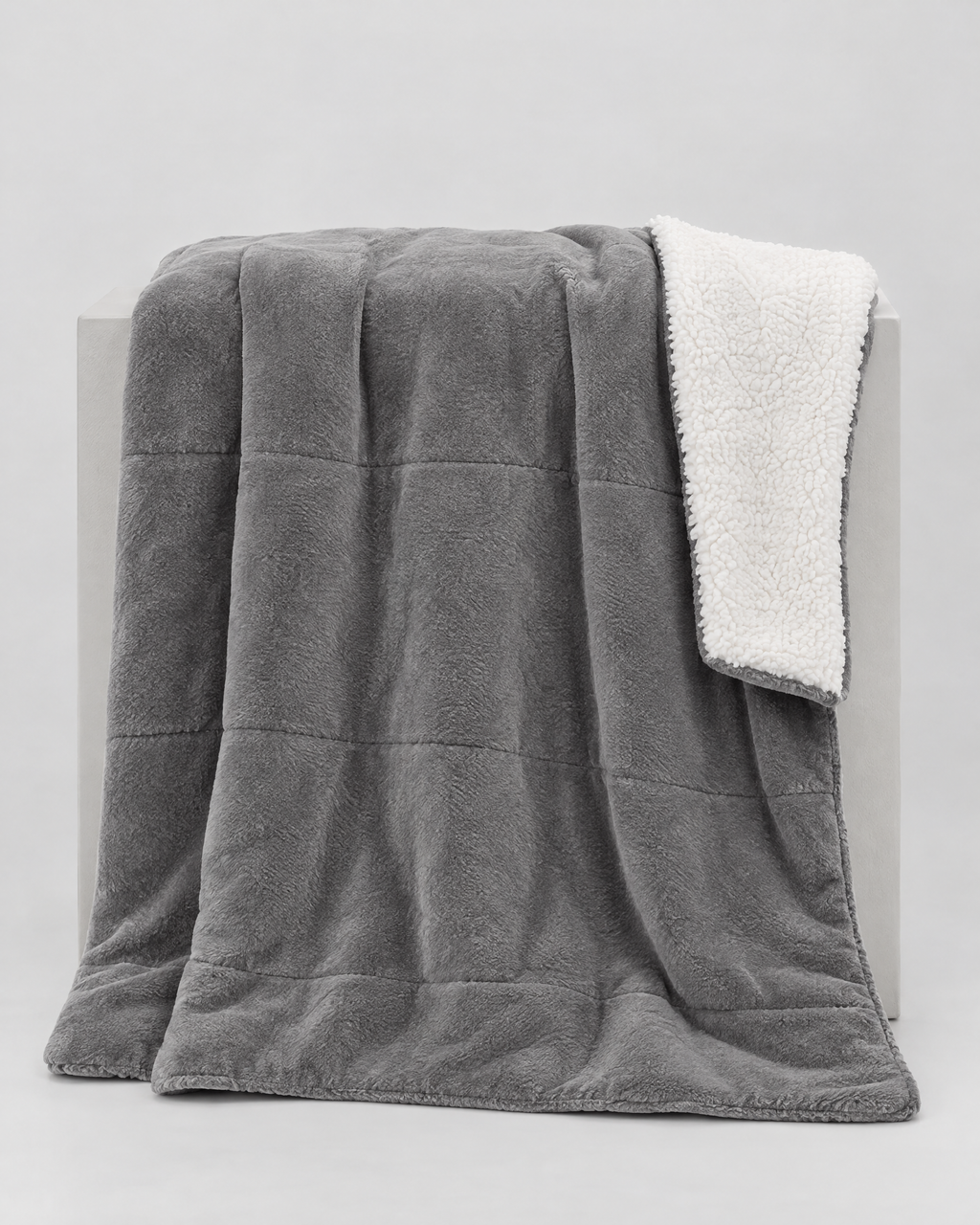 Double-Layer Sherpa Throw Blanket — Grey — open drape [WB gallery 109/2]
