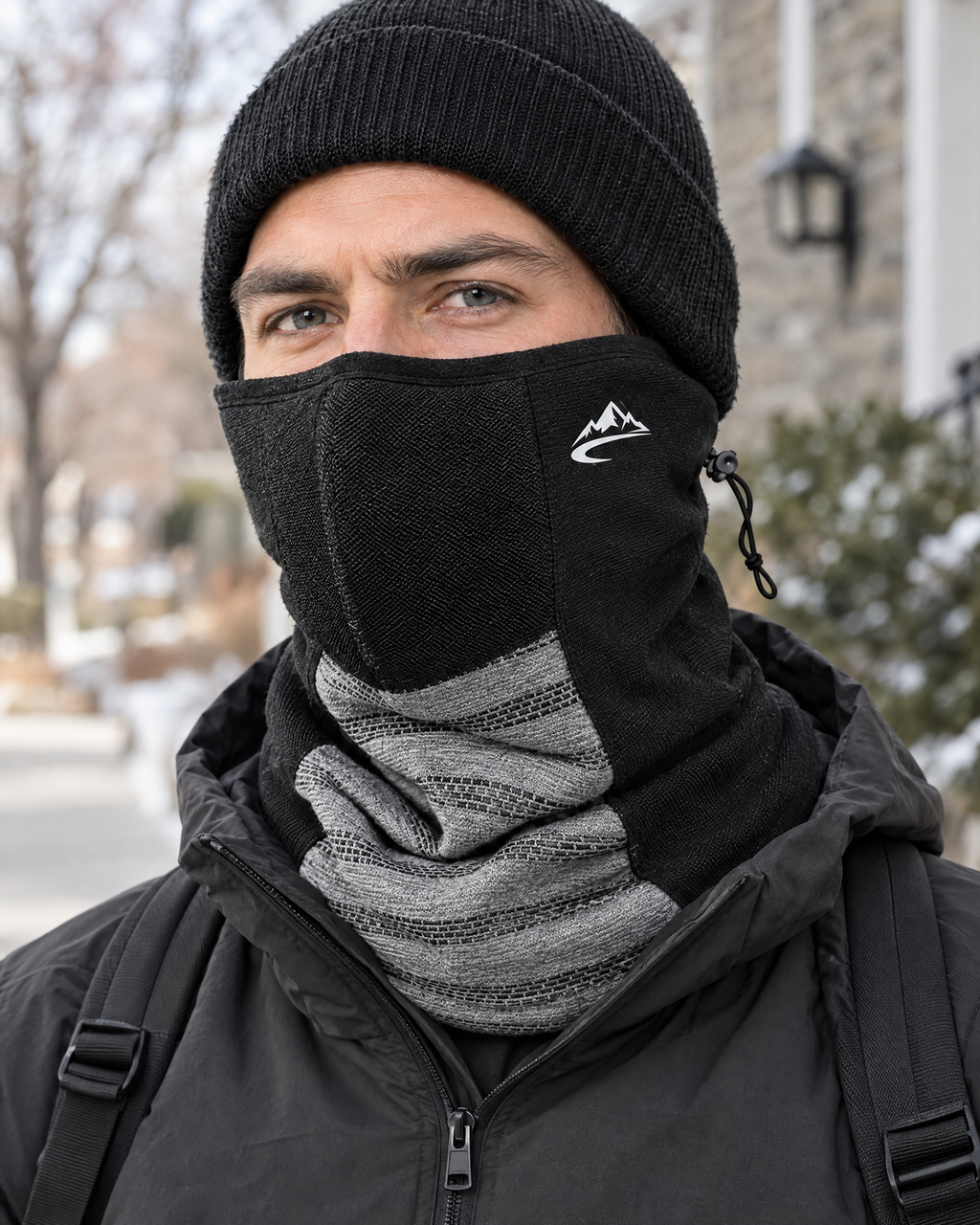Fleece-Lined Outdoor Neck Gaiter — DTJ09 Black Light Gray — lifestyle [WB gallery 110/6]