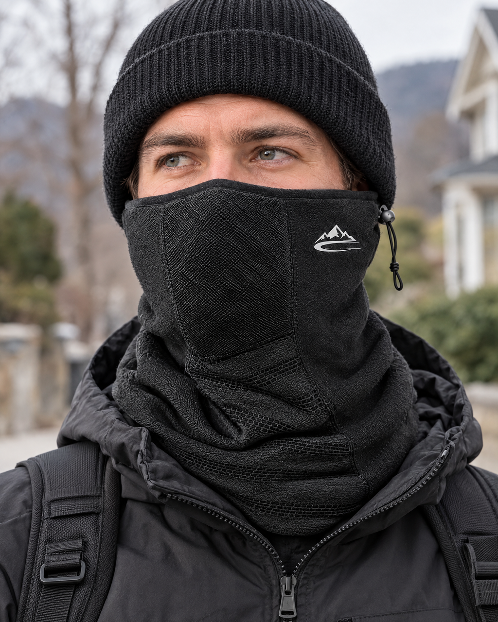 Fleece-Lined Outdoor Neck Gaiter — DTJ09 Black Dark Gray — lifestyle [WB gallery 111/6]
