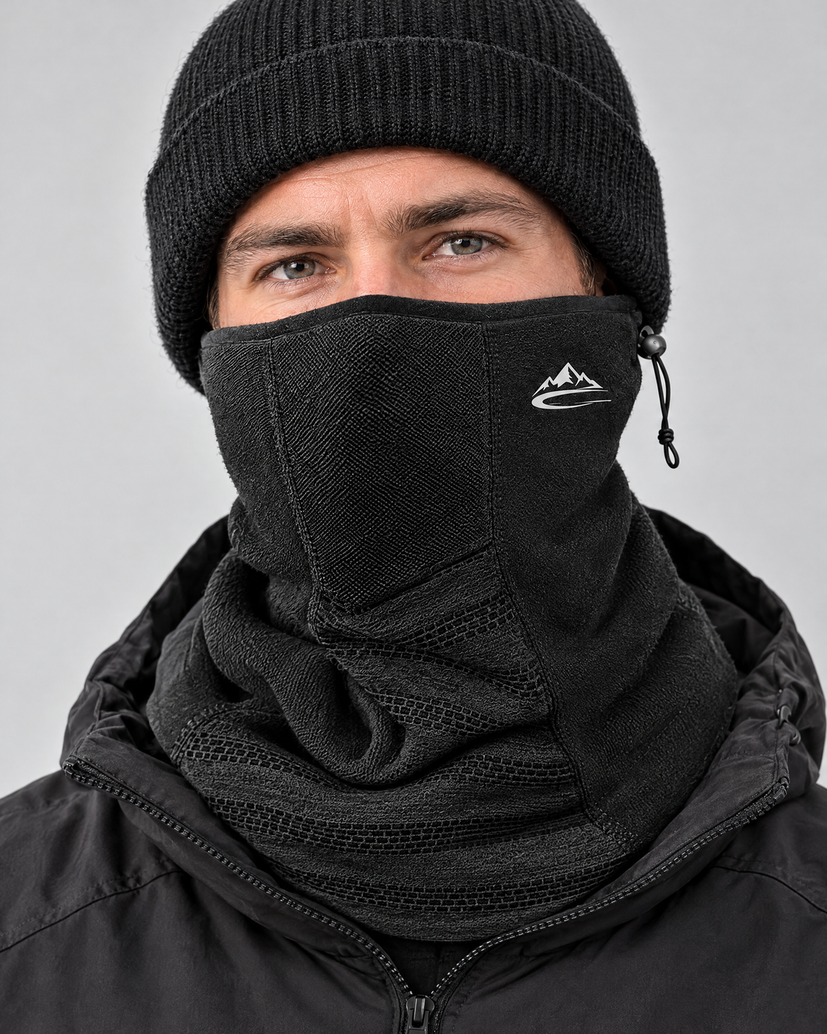 Fleece-Lined Outdoor Neck Gaiter — DTJ09 Black Dark Gray — fit detail [WB gallery 111/5]