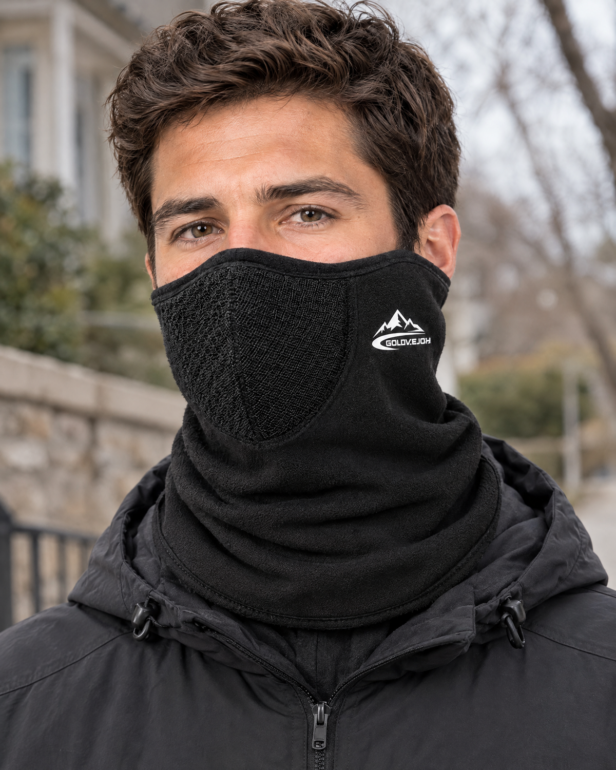 Fleece-Lined Outdoor Neck Gaiter — DTJ24 Obsidian Black — lifestyle [WB gallery 112/6]