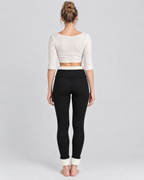 Women's High-Waist Fleece-Lined Leggings — Letter leather label Black lambswool — full back [WB gallery 114/3]