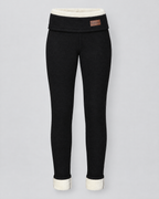 Women's High-Waist Fleece-Lined Leggings — Letter leather label Black lambswool — product front [WB gallery 114/6]