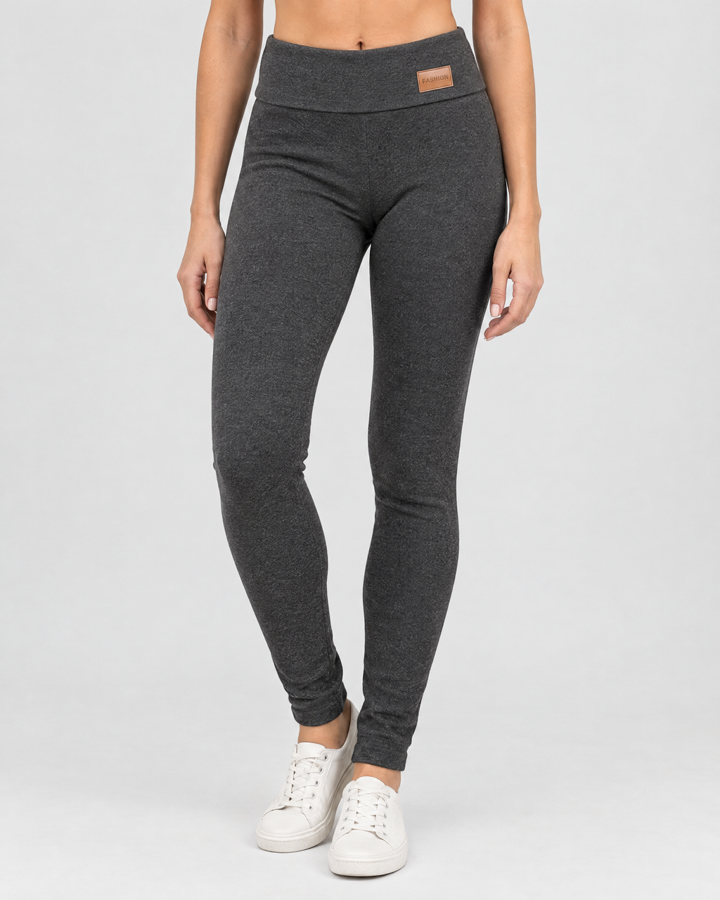 Women's High-Waist Fleece-Lined Leggings — Letter leather label dark gray lambswool — hero [WB gallery 115/1]