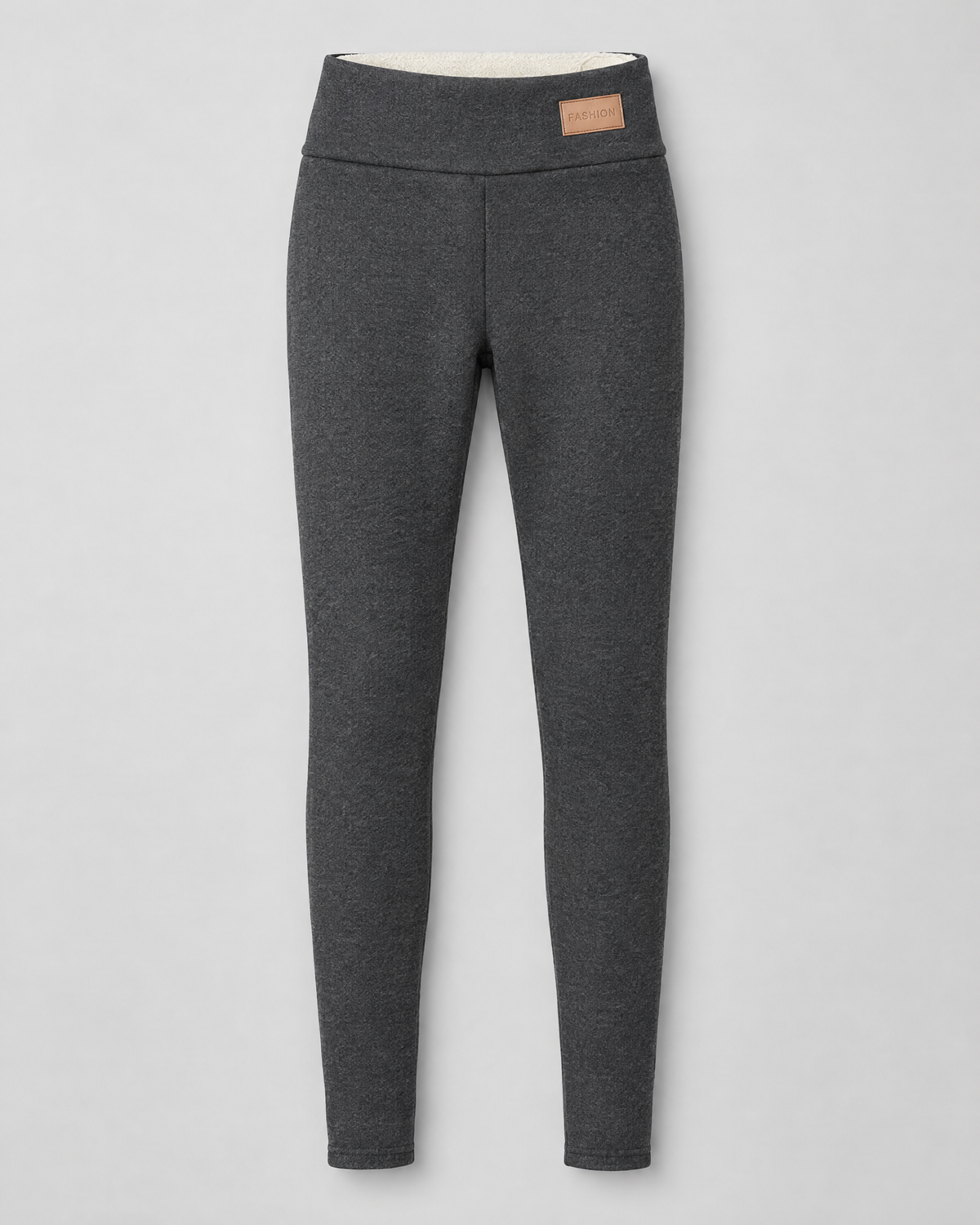 Women's High-Waist Fleece-Lined Leggings — Letter leather label dark gray lambswool — product front [WB gallery 115/6]