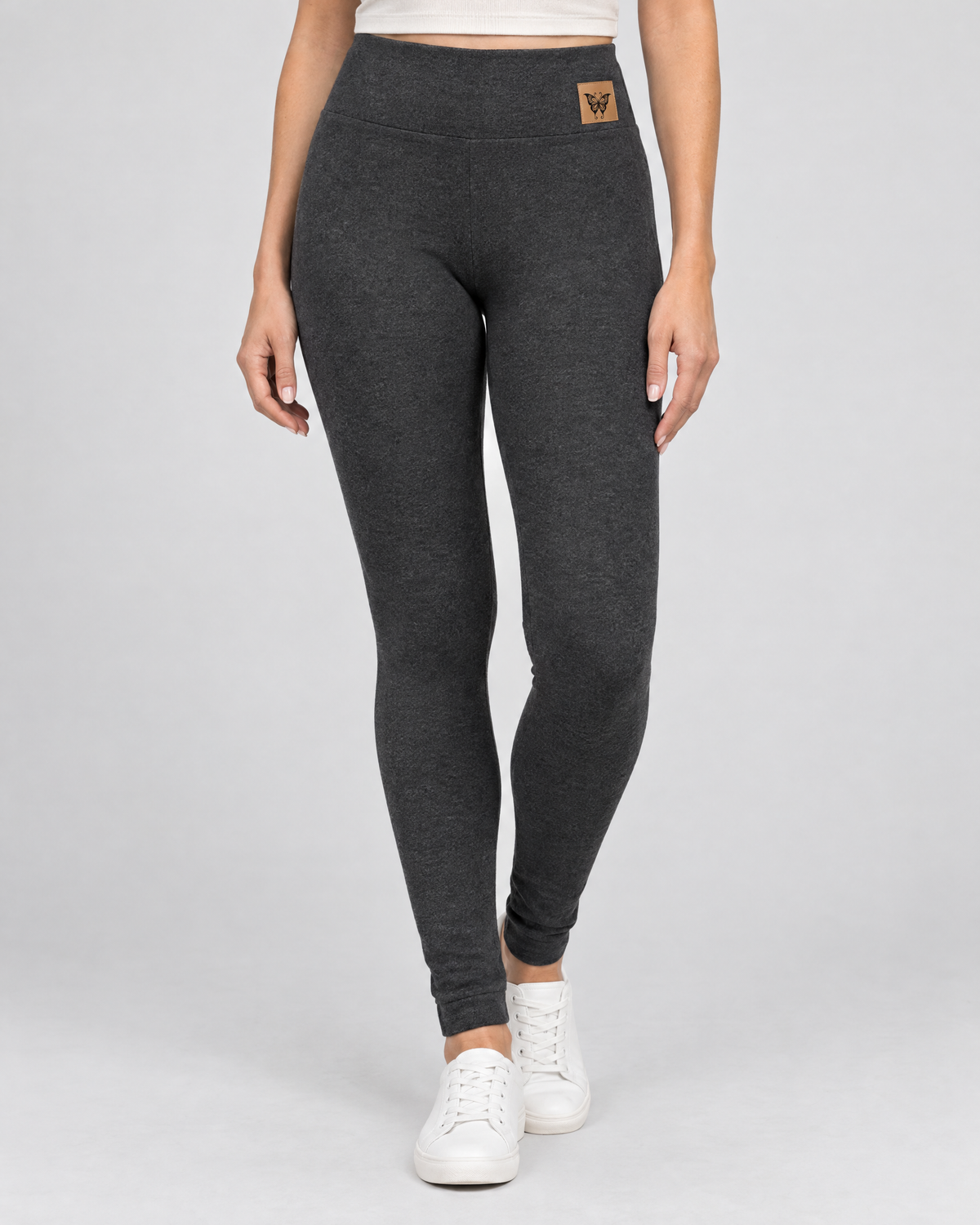 Women's High-Waist Fleece-Lined Leggings — Butterfly leather label Gray lambswool — hero [WB gallery 116/1]