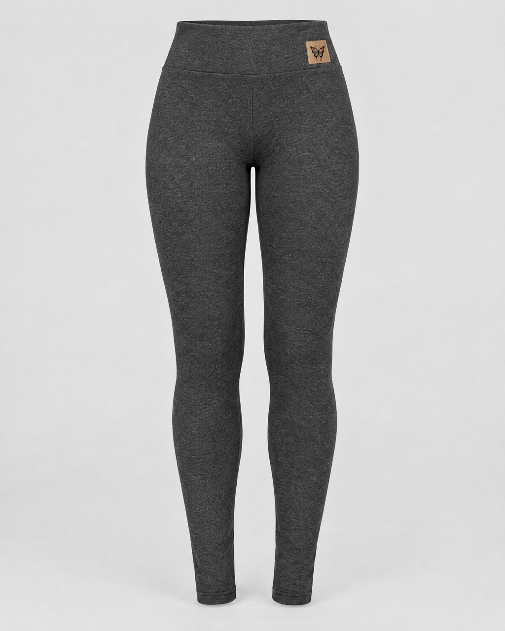 Women's High-Waist Fleece-Lined Leggings — Butterfly leather label Gray lambswool — product front [WB gallery 116/6]