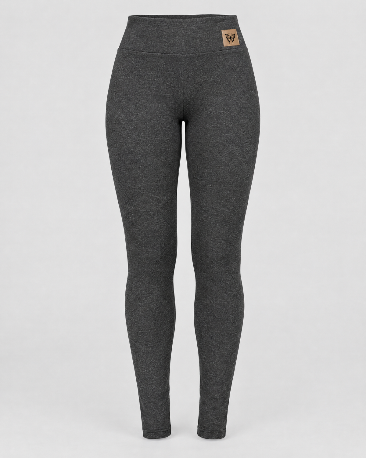 Women's High-Waist Fleece-Lined Leggings — Butterfly leather label Gray lambswool — product front [WB gallery 116/6]