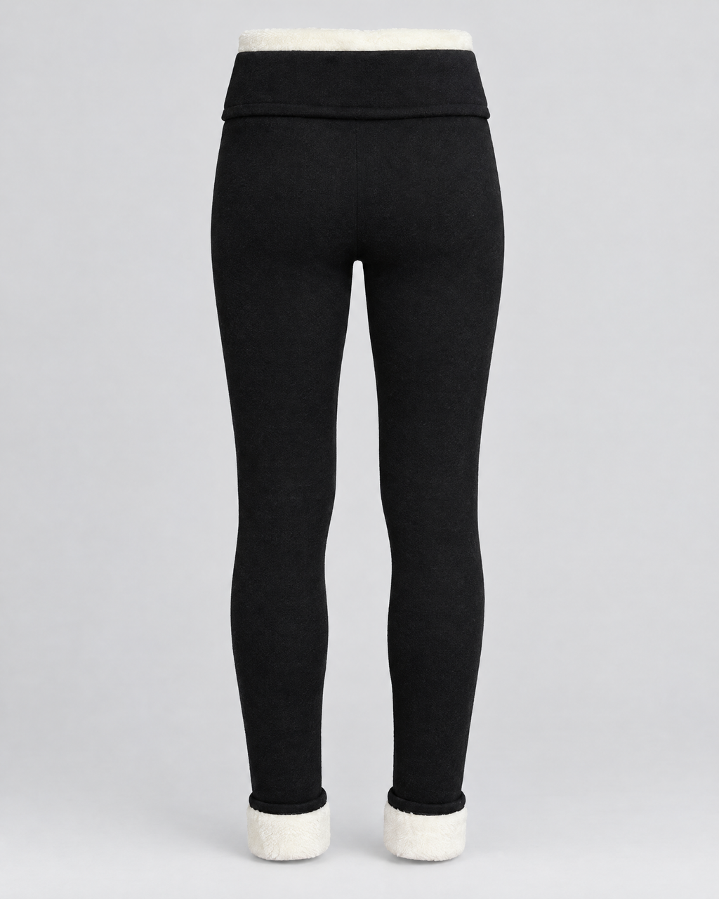 Women's High-Waist Fleece-Lined Leggings — Letter leather label Black lambswool — product back [WB gallery 114/7]