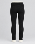 Women's High-Waist Fleece-Lined Leggings — Letter leather label Black lambswool — product back [WB gallery 114/7]