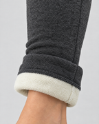Women's High-Waist Fleece-Lined Leggings — Letter leather label dark gray lambswool — cuff detail [WB gallery 115/5]