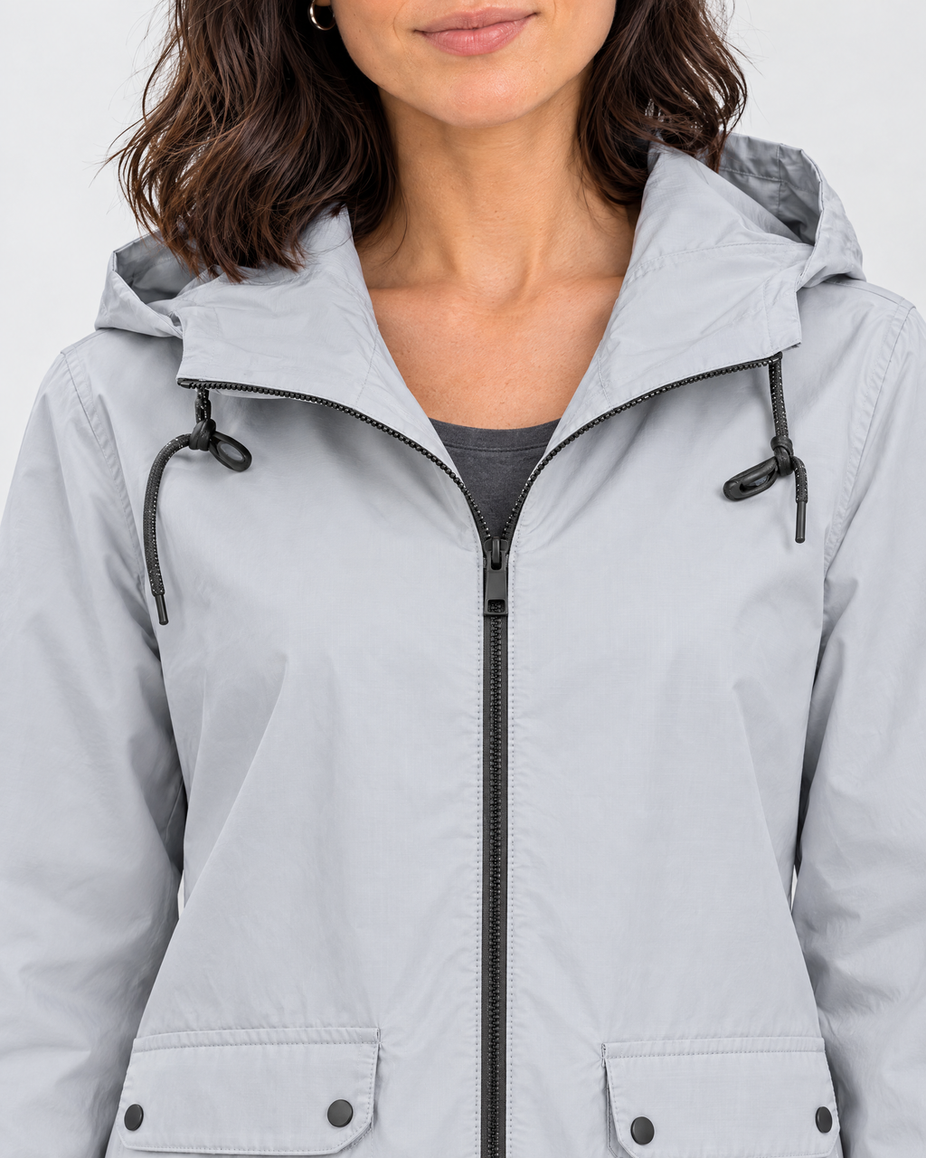 Women's Lightweight Hooded Jacket — Gray — collar detail [WB gallery 117/4]