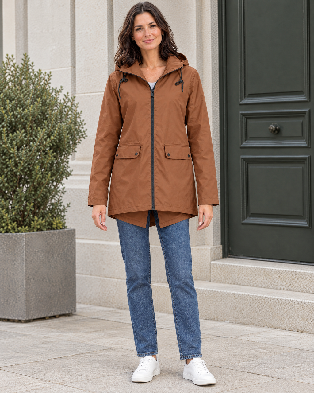 Women's Lightweight Hooded Jacket — Brown — full front [WB gallery 118/2]
