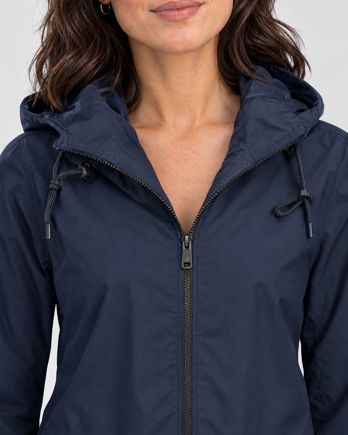 Women's Lightweight Hooded Jacket — Navy blue — collar detail [WB gallery 119/4]