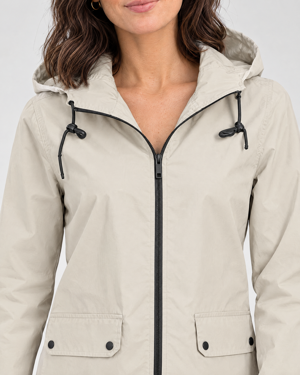 Women's Lightweight Hooded Jacket — Apricot — collar detail [WB gallery 121/4]