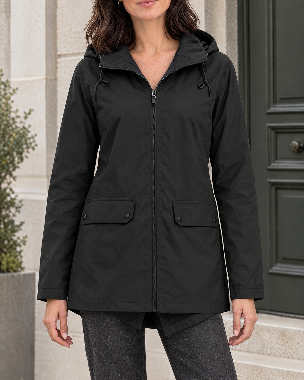 Women's Lightweight Hooded Jacket — Black — hero [WB gallery 124/1]