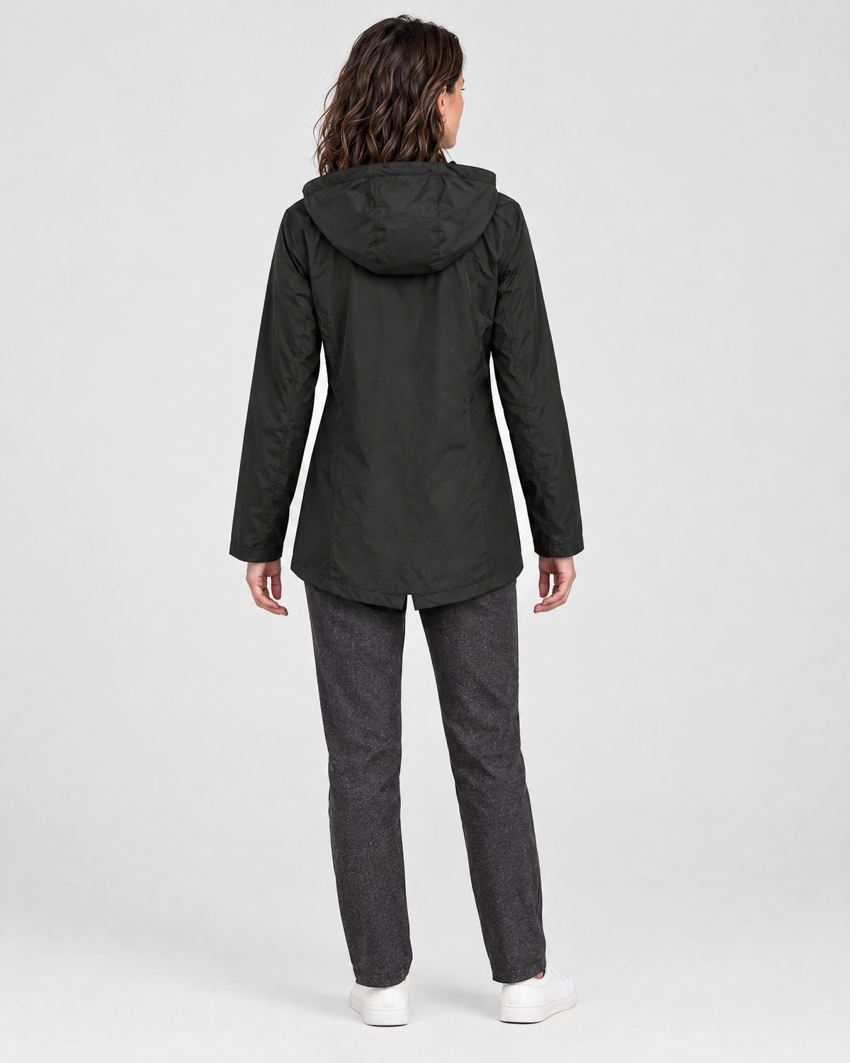 Women's Lightweight Hooded Jacket — Black — full back [WB gallery 124/3]