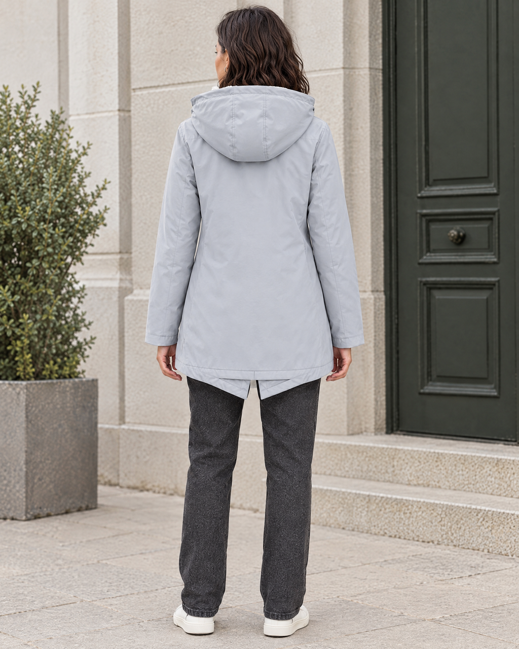Women's Fleece-Lined Hooded Jacket — Grey — full back [WB gallery 125/3]