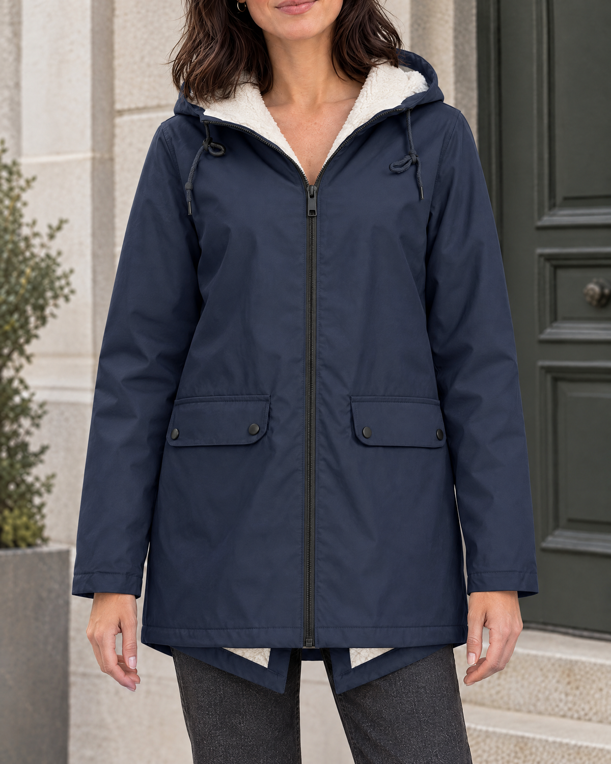 Women's Fleece-Lined Hooded Jacket — Navy blue — hero [WB gallery 127/1]