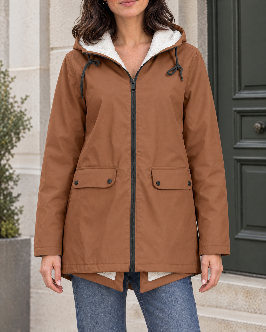 Women's Fleece-Lined Hooded Jacket — Coffee — hero [WB gallery 129/1]
