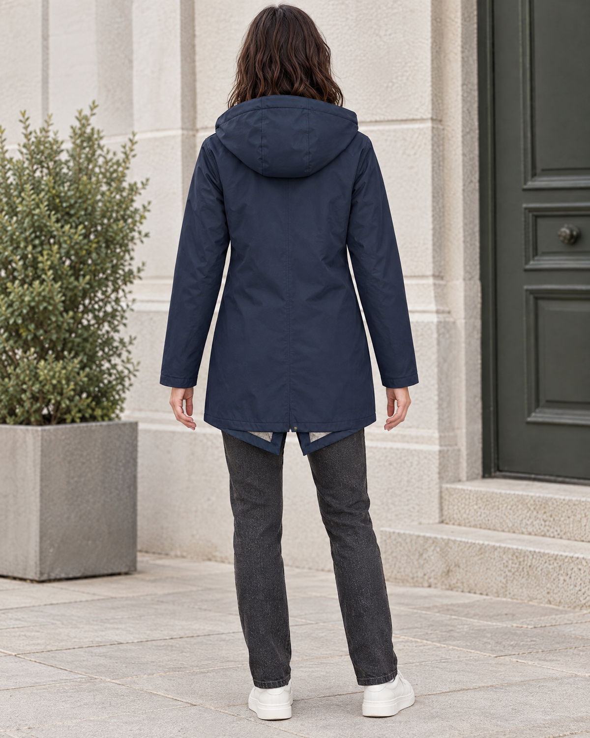 Women's Fleece-Lined Hooded Jacket — Navy blue — full back [WB gallery 127/3]