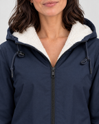Women's Fleece-Lined Hooded Jacket — Navy blue — collar detail [WB gallery 127/4]