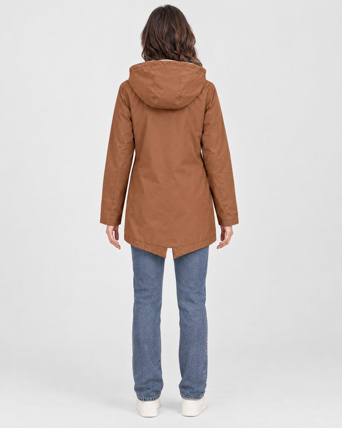 Women's Fleece-Lined Hooded Jacket — Coffee — full back [WB gallery 129/3]