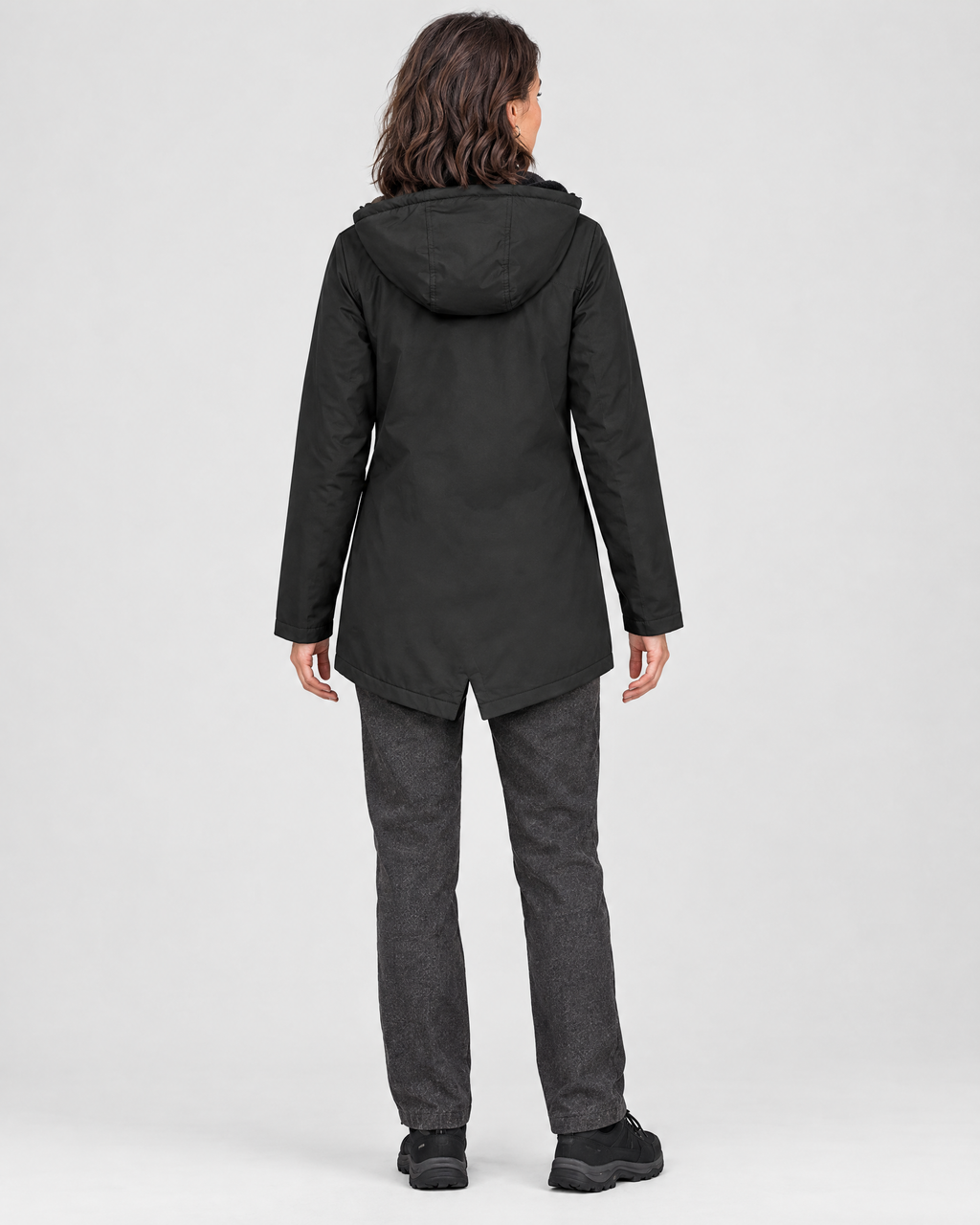 Women's Fleece-Lined Hooded Jacket — Black — full back [WB gallery 132/3]