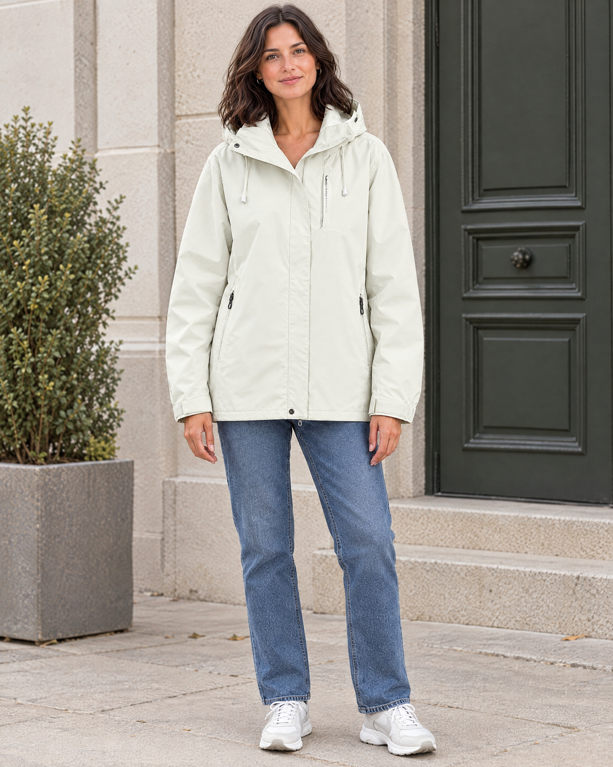 Women's Hooded Outdoor Jacket — Apricot single jacket — full front [WB gallery 133/2]
