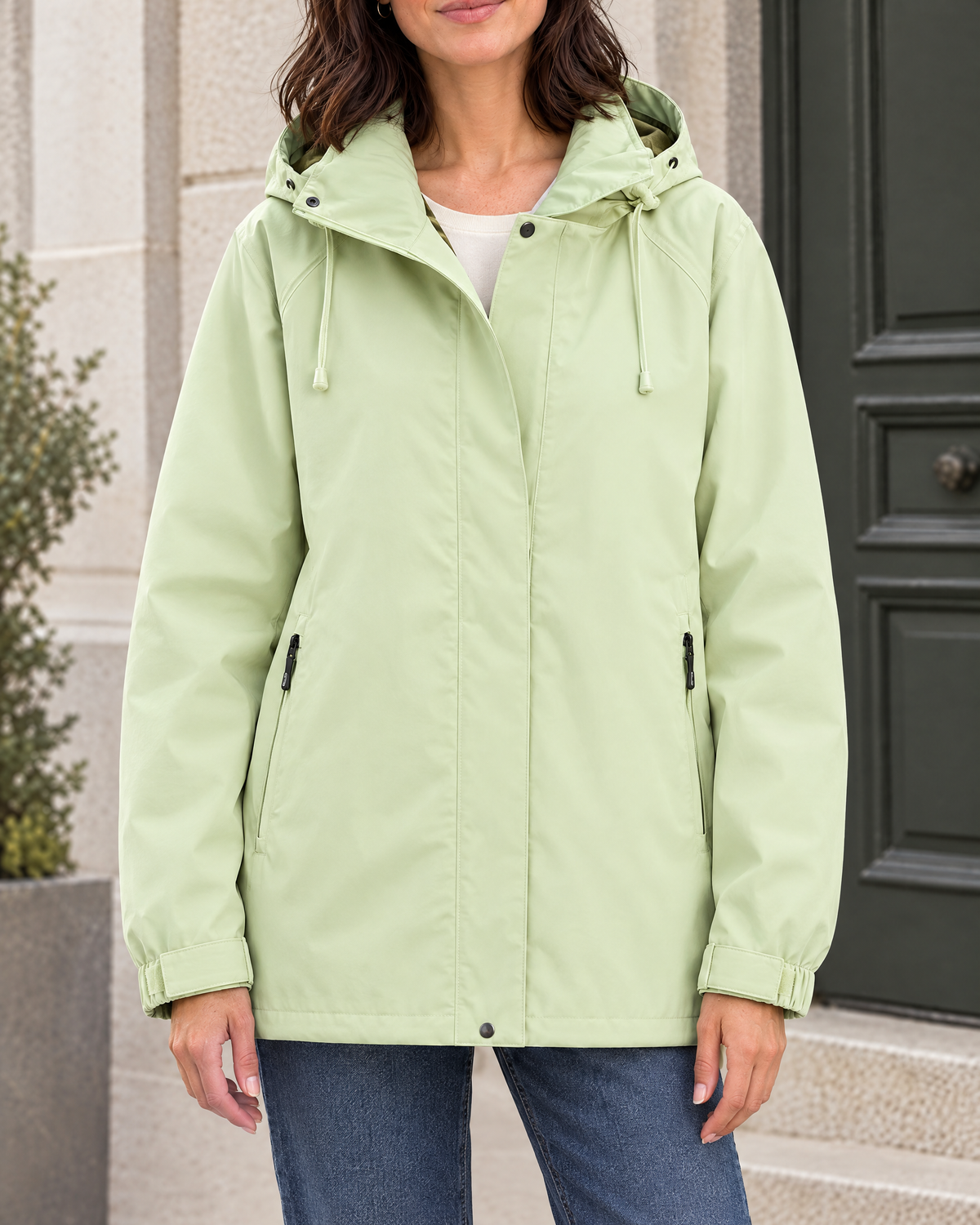 Women's Hooded Outdoor Jacket — Mint Green Single Jacket — hero [WB gallery 136/1]