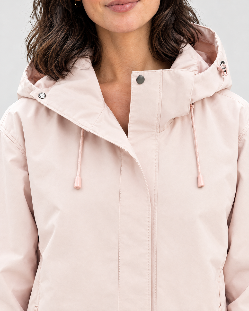 Women's Hooded Outdoor Jacket — Tender pink single jacket — collar detail [WB gallery 134/4]
