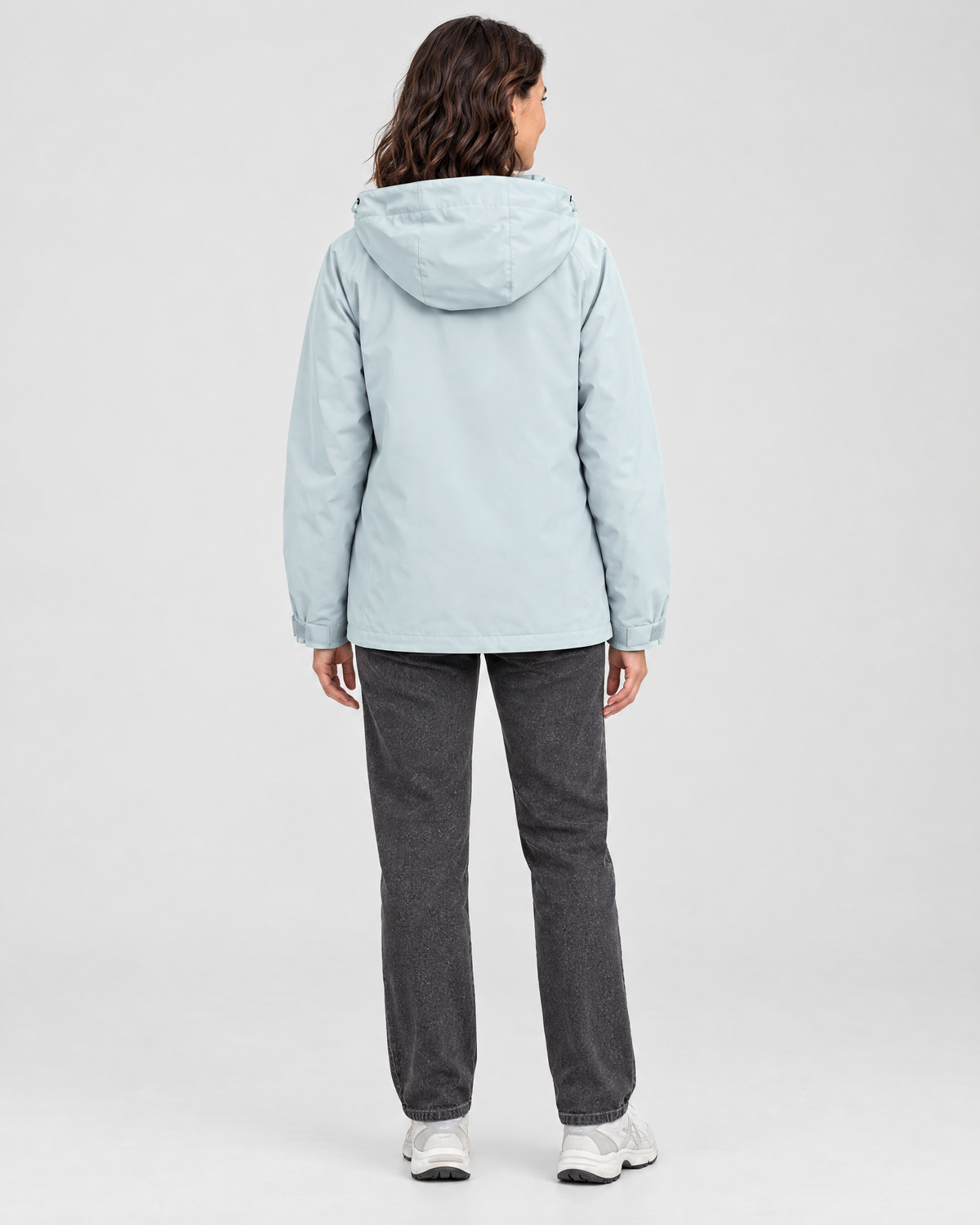 Women's Hooded Outdoor Jacket — Earthy blue single jacket — full back [WB gallery 135/3]