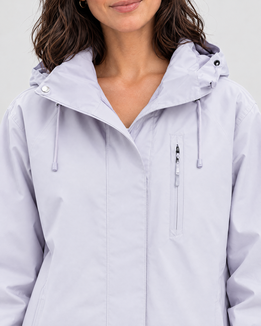 Women's Hooded Outdoor Jacket — Light purple single jacket — collar detail [WB gallery 137/4]