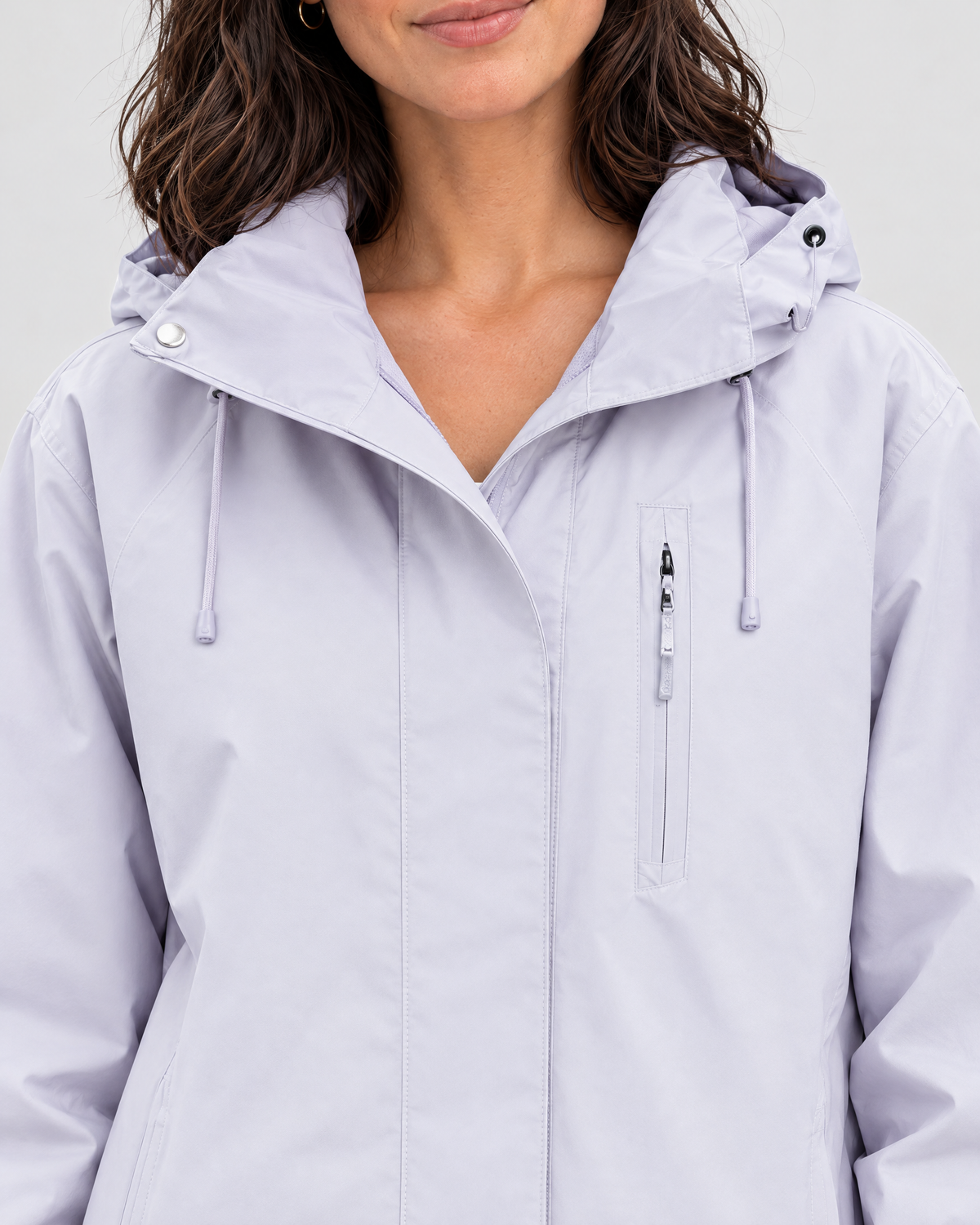 Women's Hooded Outdoor Jacket — Light purple single jacket — collar detail [WB gallery 137/4]