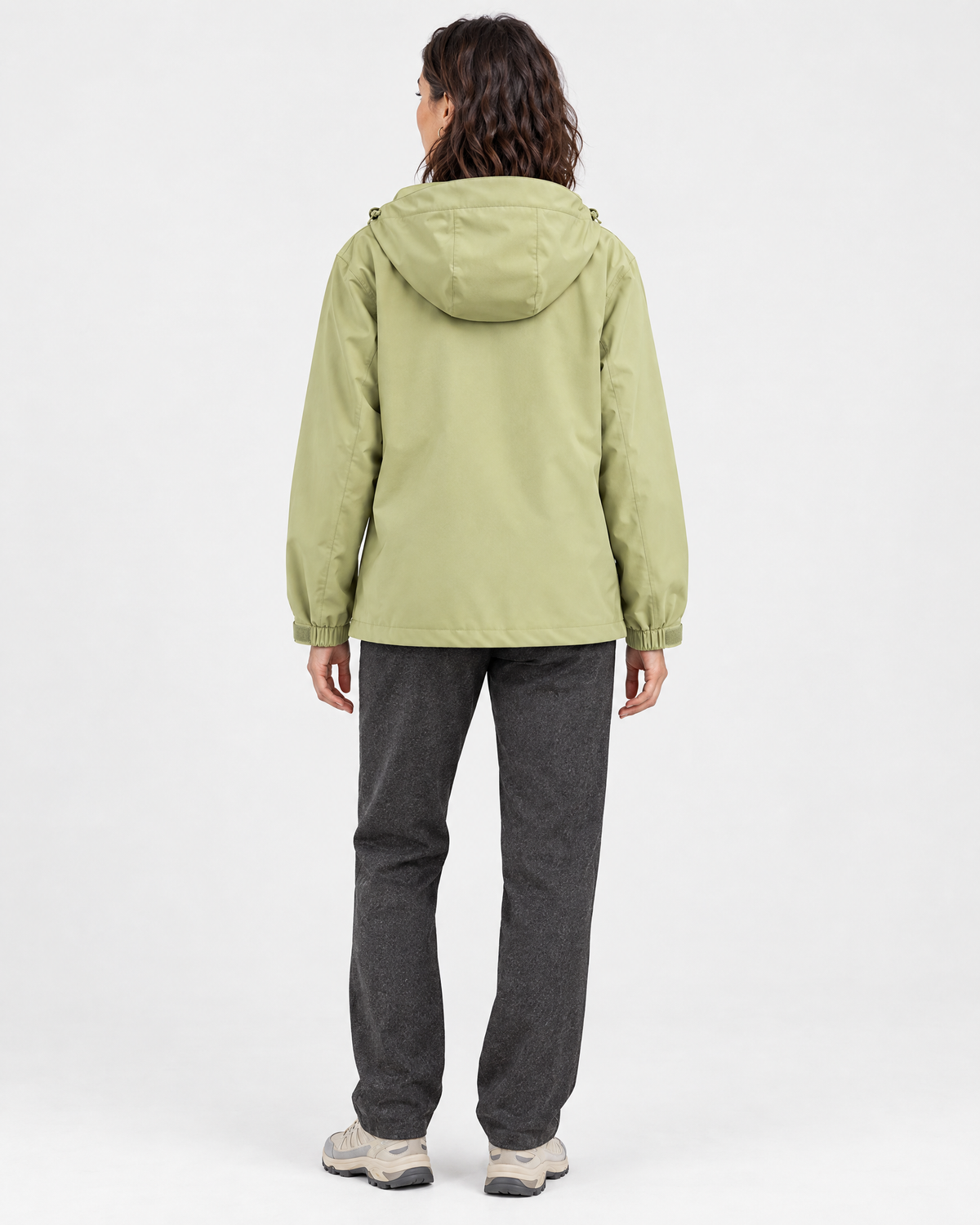 Women's Hooded Outdoor Jacket — Apple Green Single Jacket — full back [WB gallery 138/3]