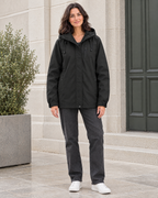 Women's Hooded Outdoor Jacket — Black single jacket — full front [WB gallery 139/2]