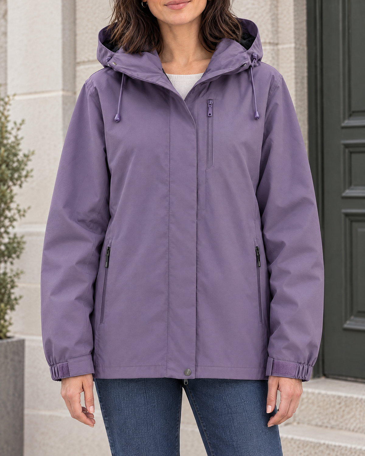 Women's Hooded Outdoor Jacket — Blue Plum Purple Single Jacket — hero [WB gallery 140/1]