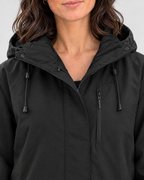 Women's Hooded Outdoor Jacket — Black single jacket — collar detail [WB gallery 139/4]