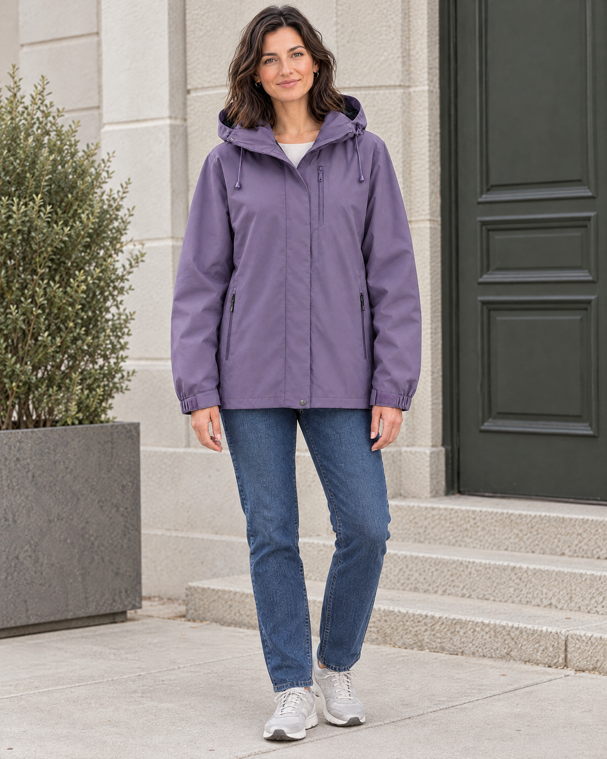 Women's Hooded Outdoor Jacket — Blue Plum Purple Single Jacket — full front [WB gallery 140/2]