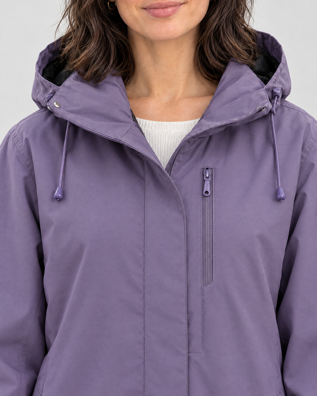 Women's Hooded Outdoor Jacket — Blue Plum Purple Single Jacket — collar detail [WB gallery 140/4]