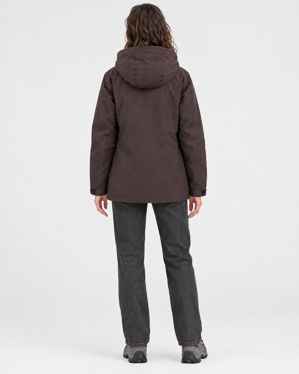 Women's Hooded Outdoor Jacket — Black plum purple single jacket — full back [WB gallery 141/3]