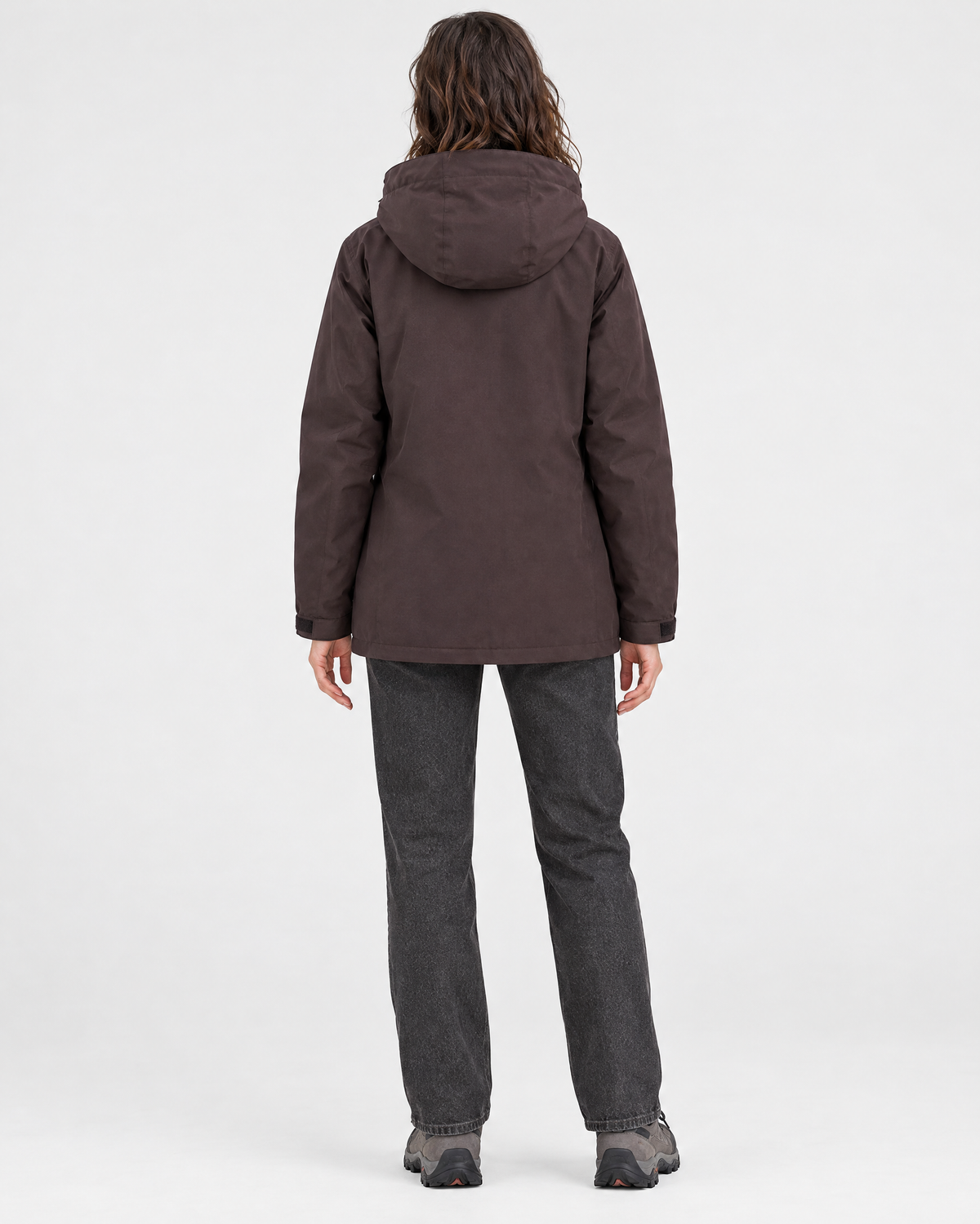 Women's Hooded Outdoor Jacket — Black plum purple single jacket — full back [WB gallery 141/3]