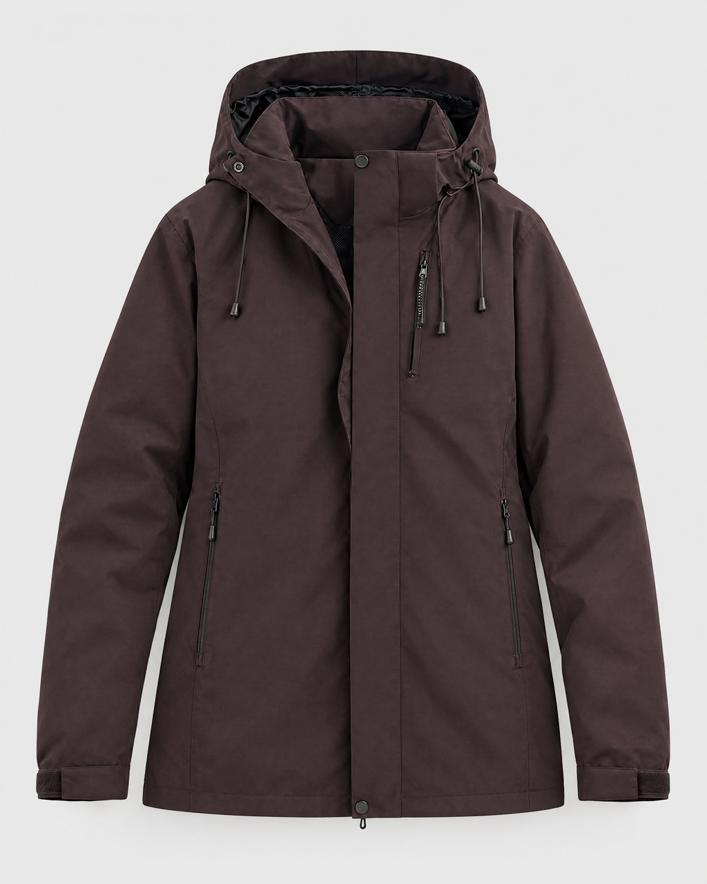 Women's Hooded Outdoor Jacket — Black plum purple single jacket — product front [WB gallery 141/6]