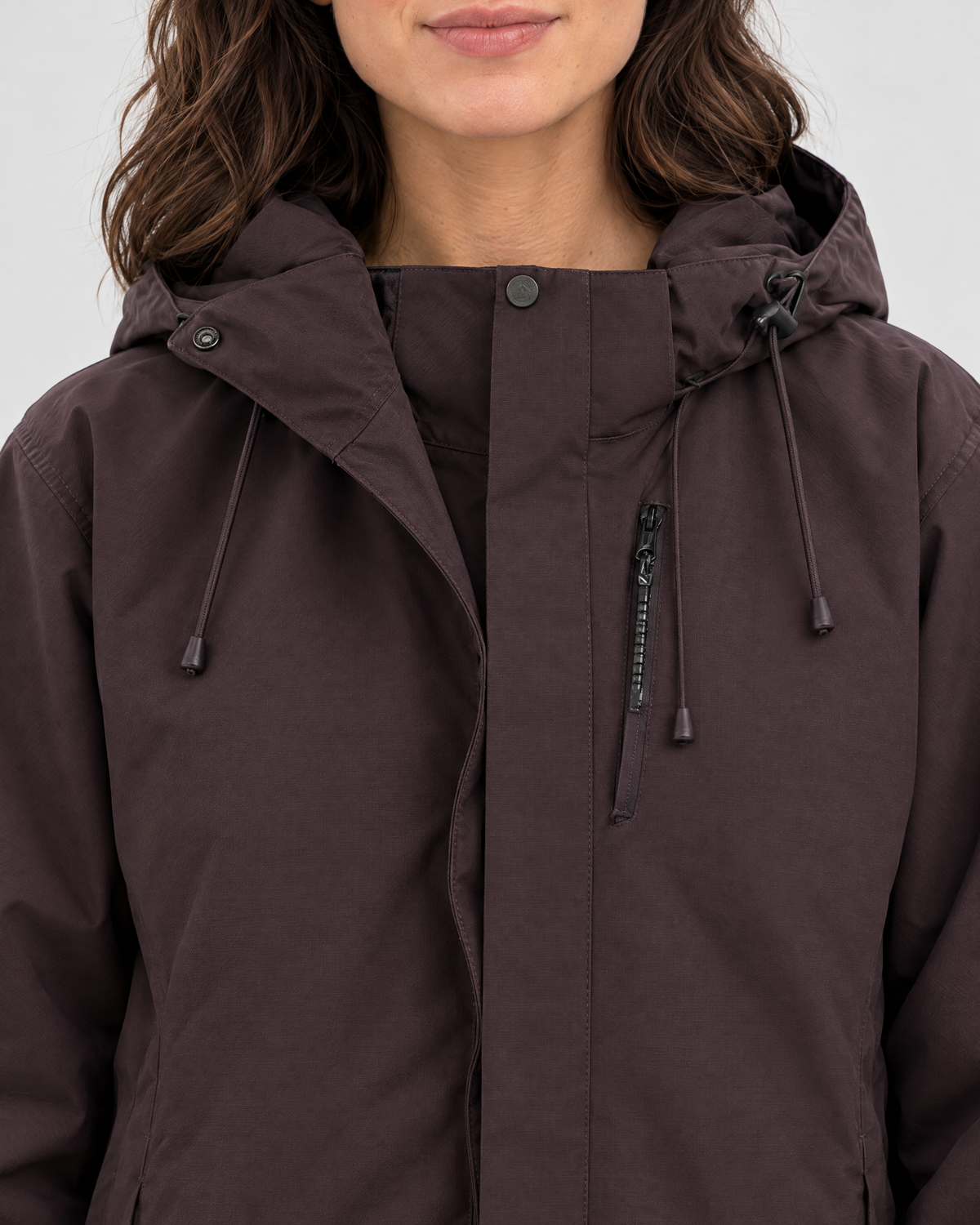 Women's Hooded Outdoor Jacket — Black plum purple single jacket — collar detail [WB gallery 141/4]