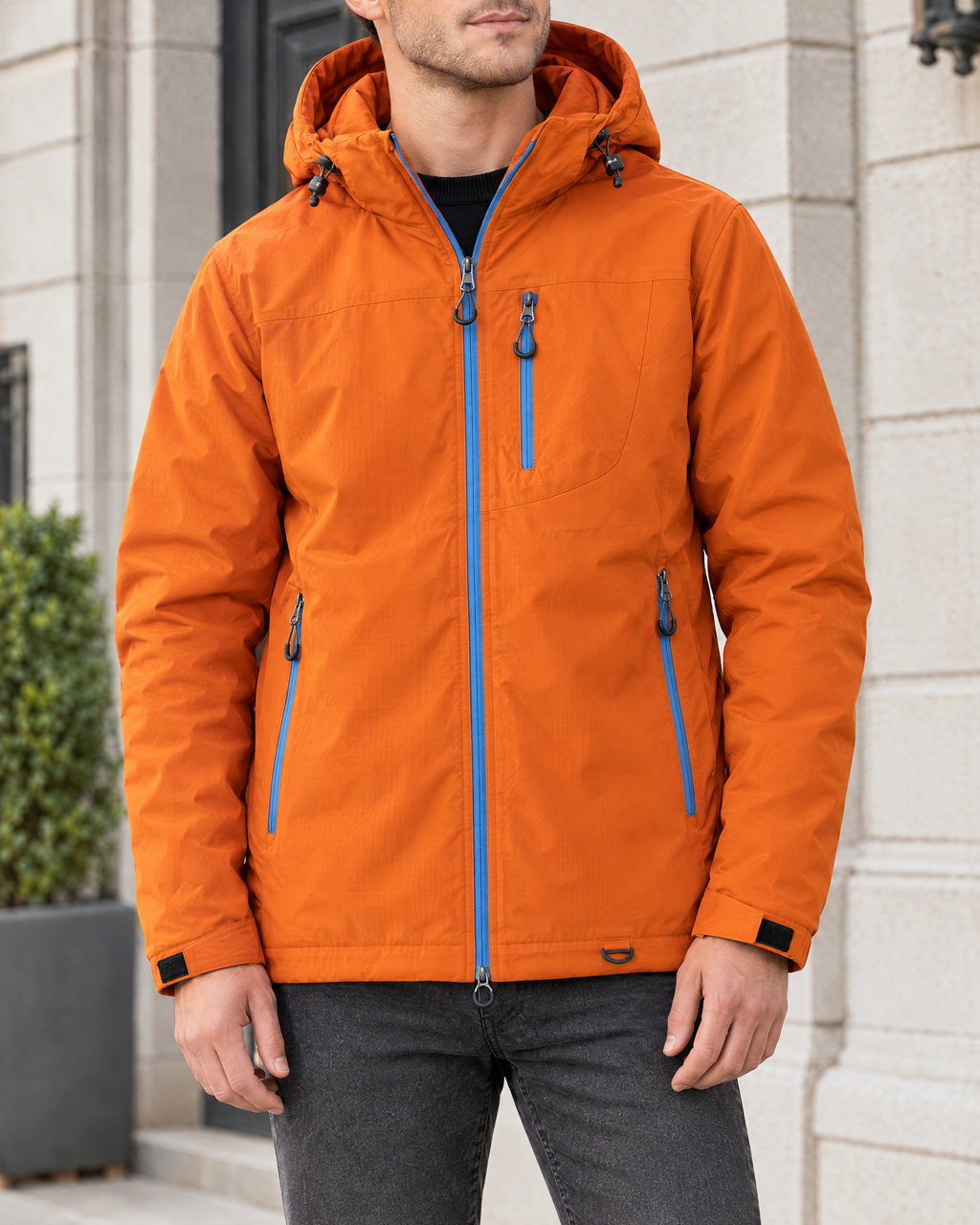 Men's Hooded Outdoor Jacket — Sunset orange — hero [WB gallery 143/1]