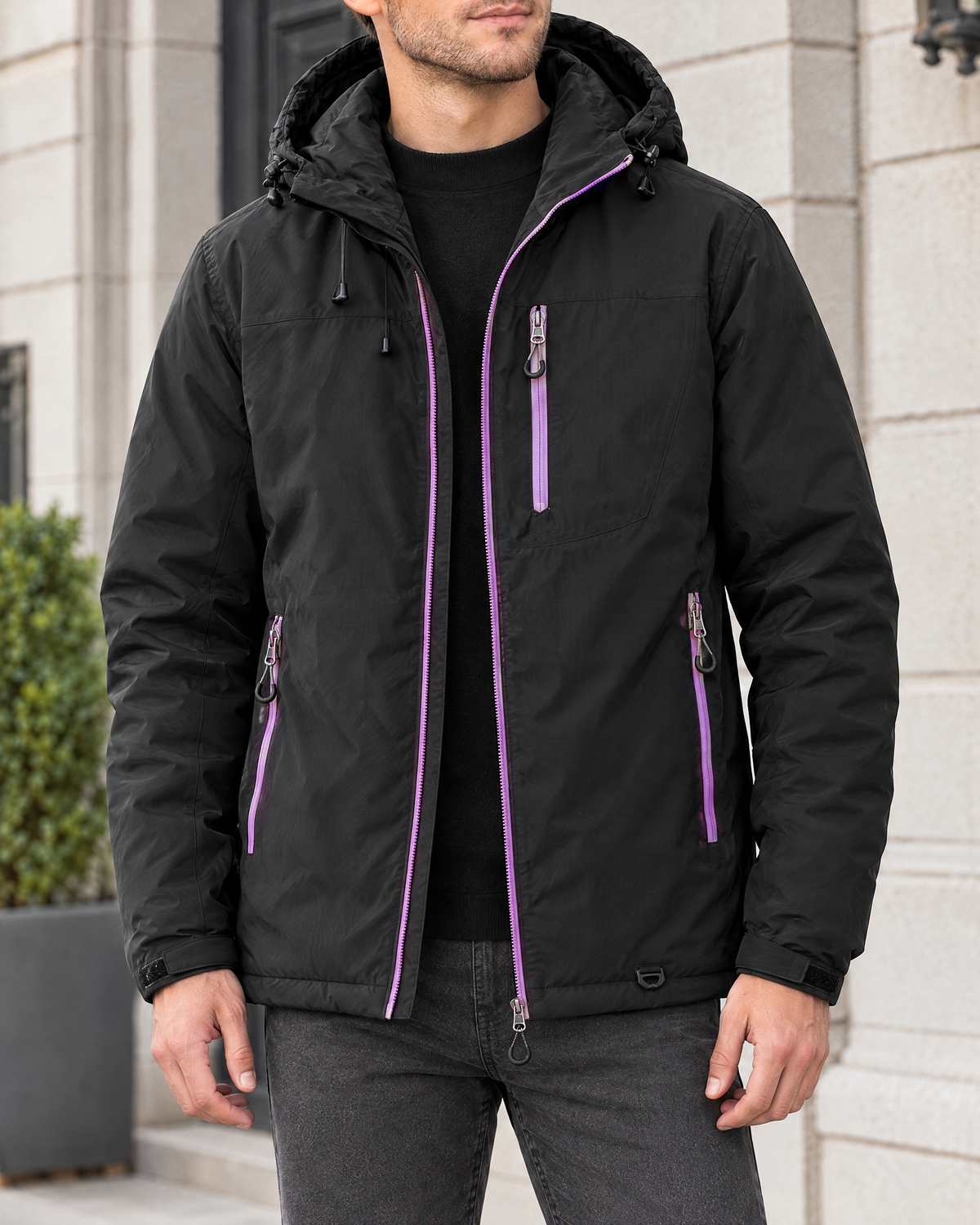 Men's Hooded Outdoor Jacket — Amber black — hero [WB gallery 145/1]