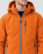 Men's Hooded Outdoor Jacket — Sunset orange — collar detail [WB gallery 143/4]