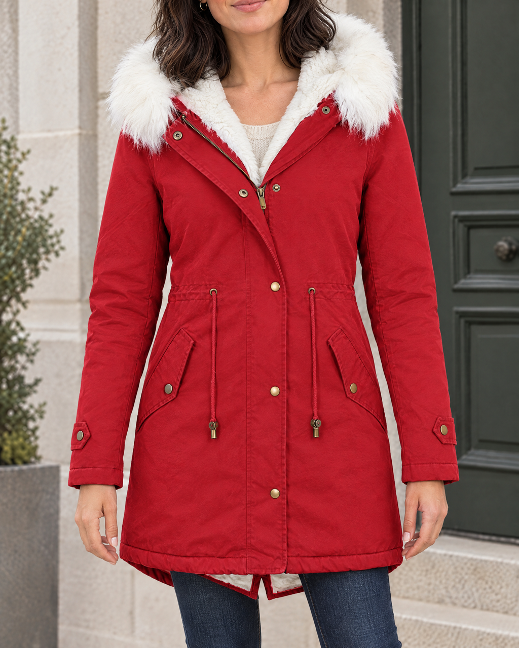Women's Fleece-Lined Hooded Coat — Red — hero [WB gallery 147/1]