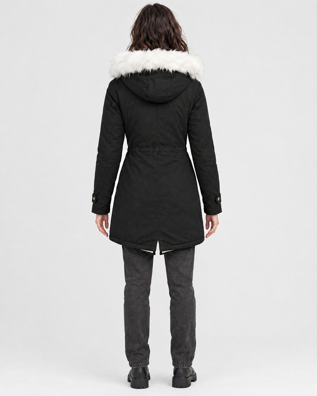 Women's Fleece-Lined Hooded Coat — Black — full back [WB gallery 146/3]