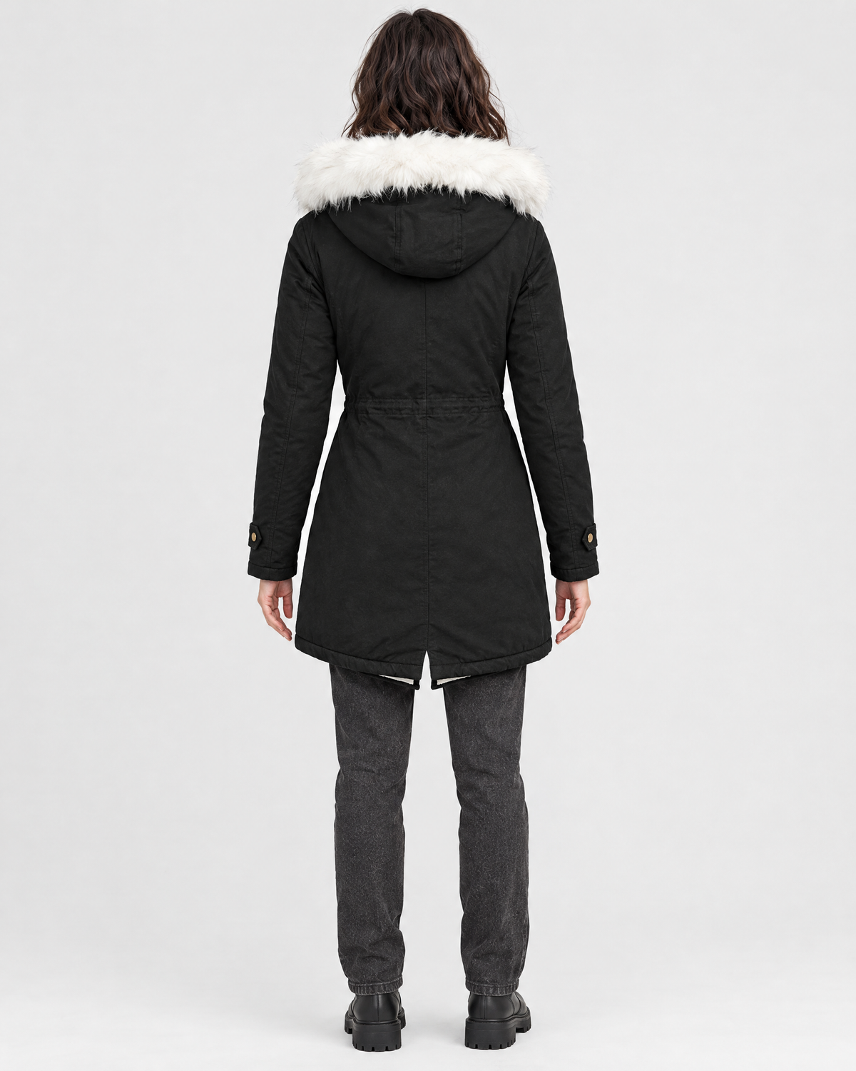 Women's Fleece-Lined Hooded Coat — Black — full back [WB gallery 146/3]